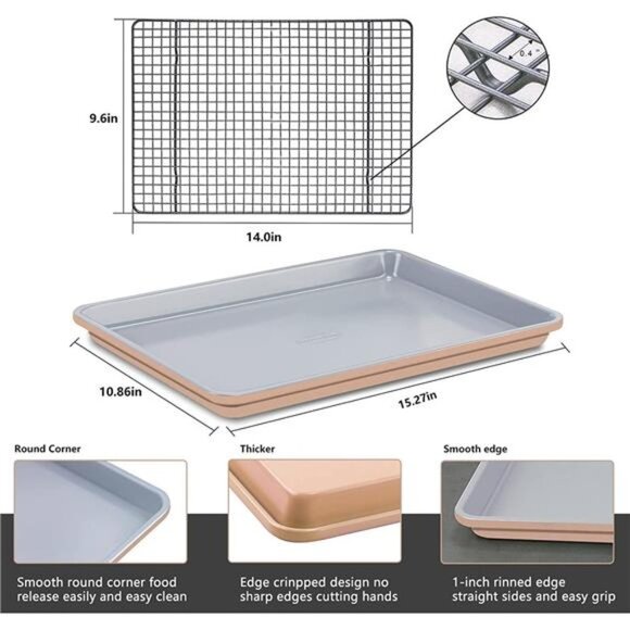 Baking Sheet with Rack Set (2 Pans + 2 Racks) (Apricot & Grey) - Picture 3 of 7